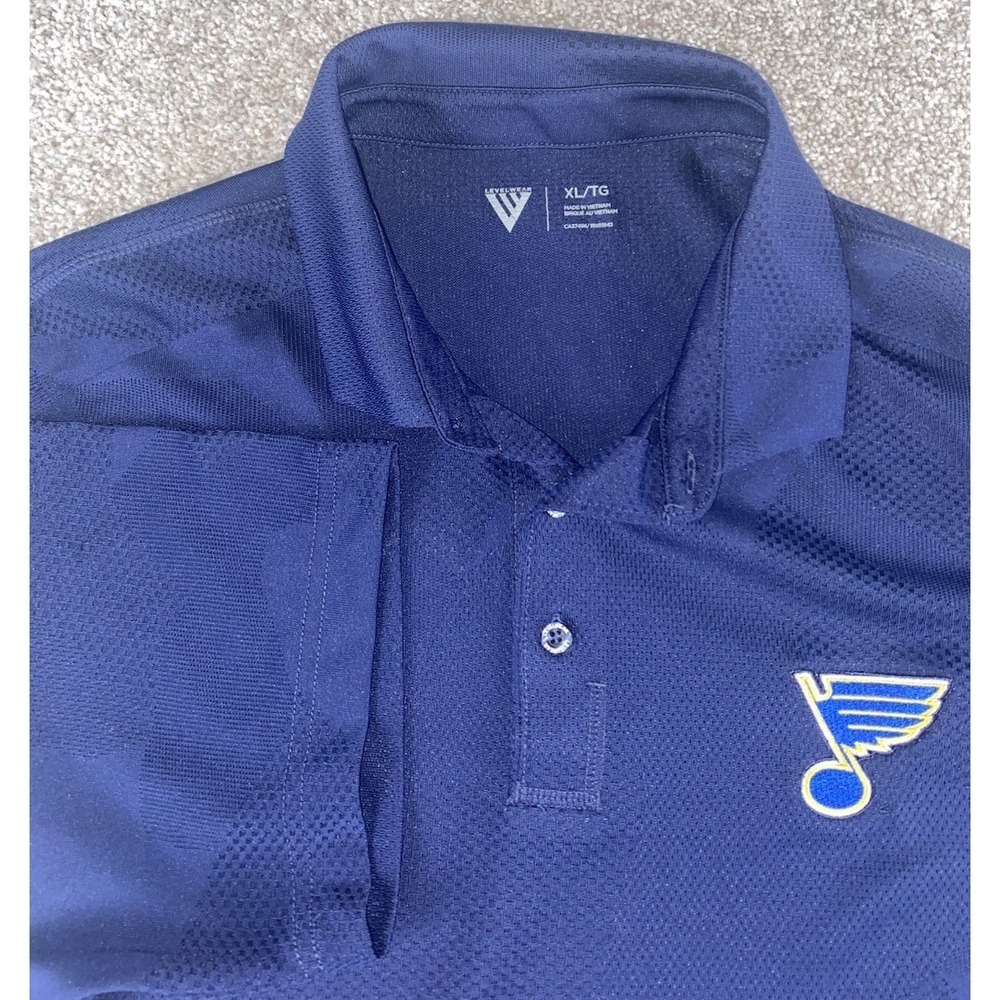 Level Wear St. Louis Blues NHL Polo Blue Mens XL Performance Geometric Hockey